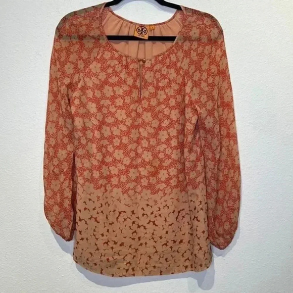 Tory Burch Size 6 Silk Floral Print Chiffon Blouse - Picture 3 of 6